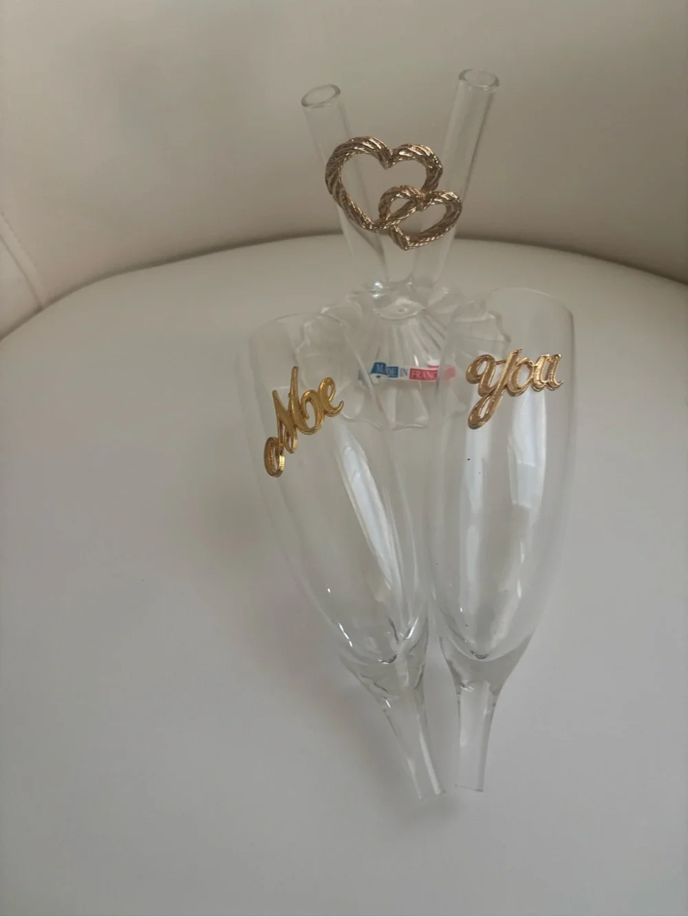 Vintage Gold Script 'Me' and 'You' Crystal Champagne Flutes - Set of 2 /3 parts
